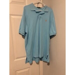 Polo Ralph Lauren Solid Light Blue Cotton Polo Orange Logo‎ Shirt Mens XL